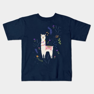 Llama on Blue Kids T-Shirt